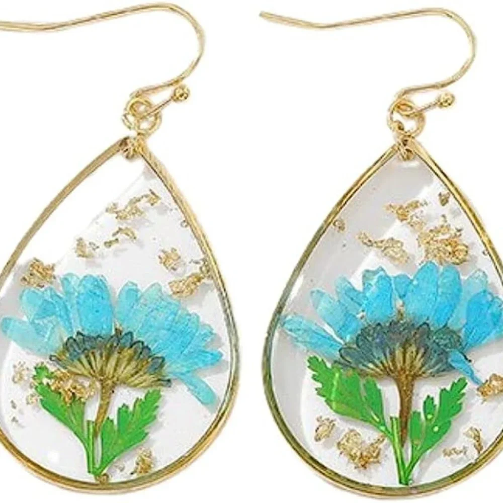 Lila Real Flowers in Turquoise Earrings